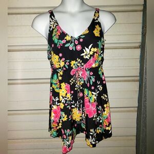 Plus Size 18 2x Black Floral One Piece Swimsuit Swim Dress Womens